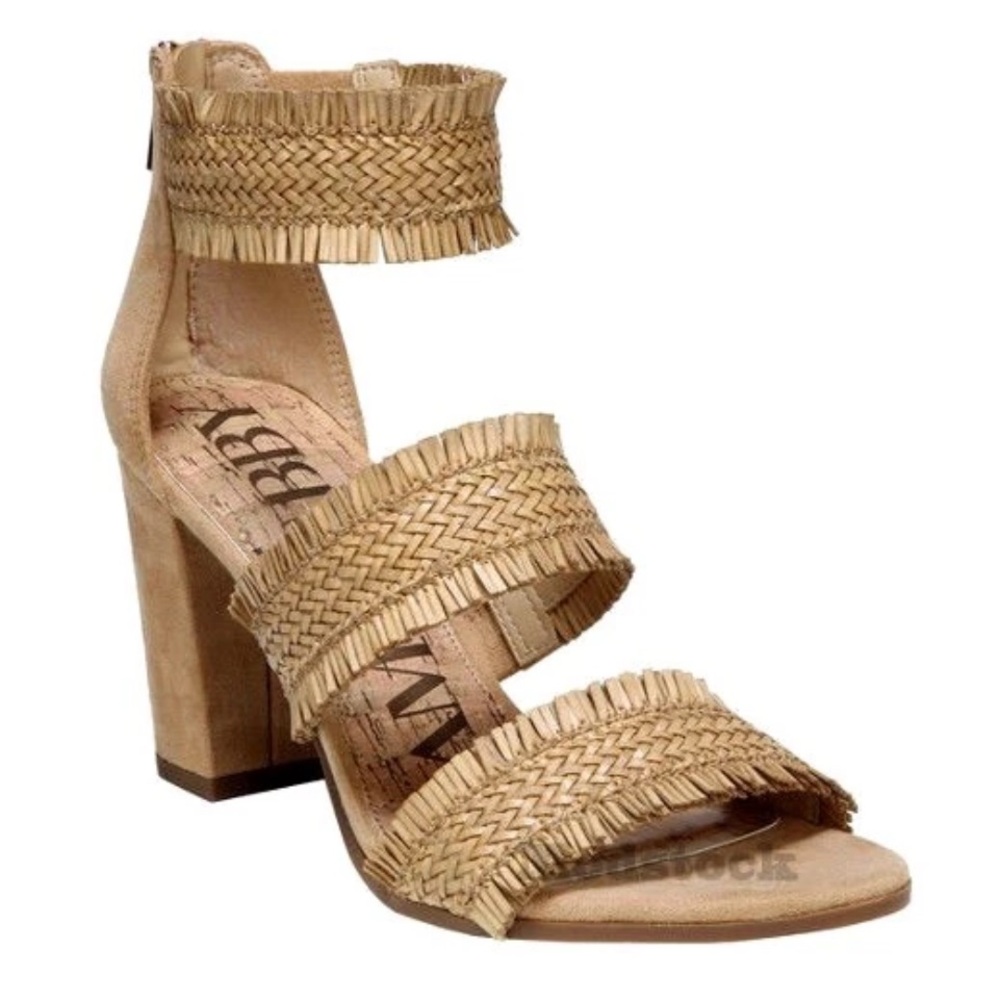 Sam & Libby Esther Quarter Strap Tan Raffia Fringe Sandals Size: 8.5